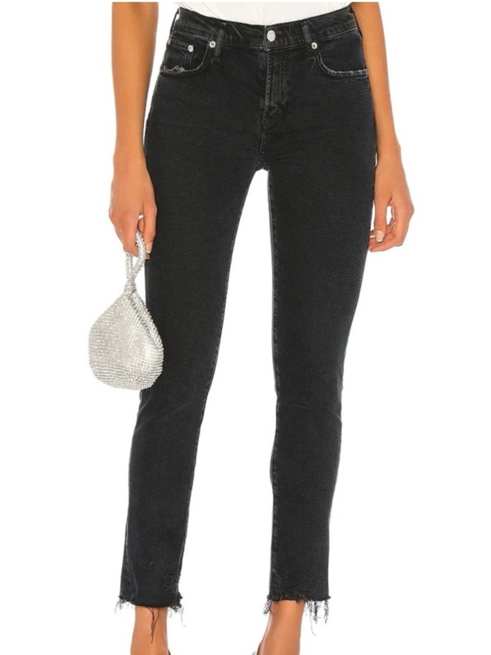 Agolde Mid Rise Toni Jeans Raw Hem Feral Faded Black